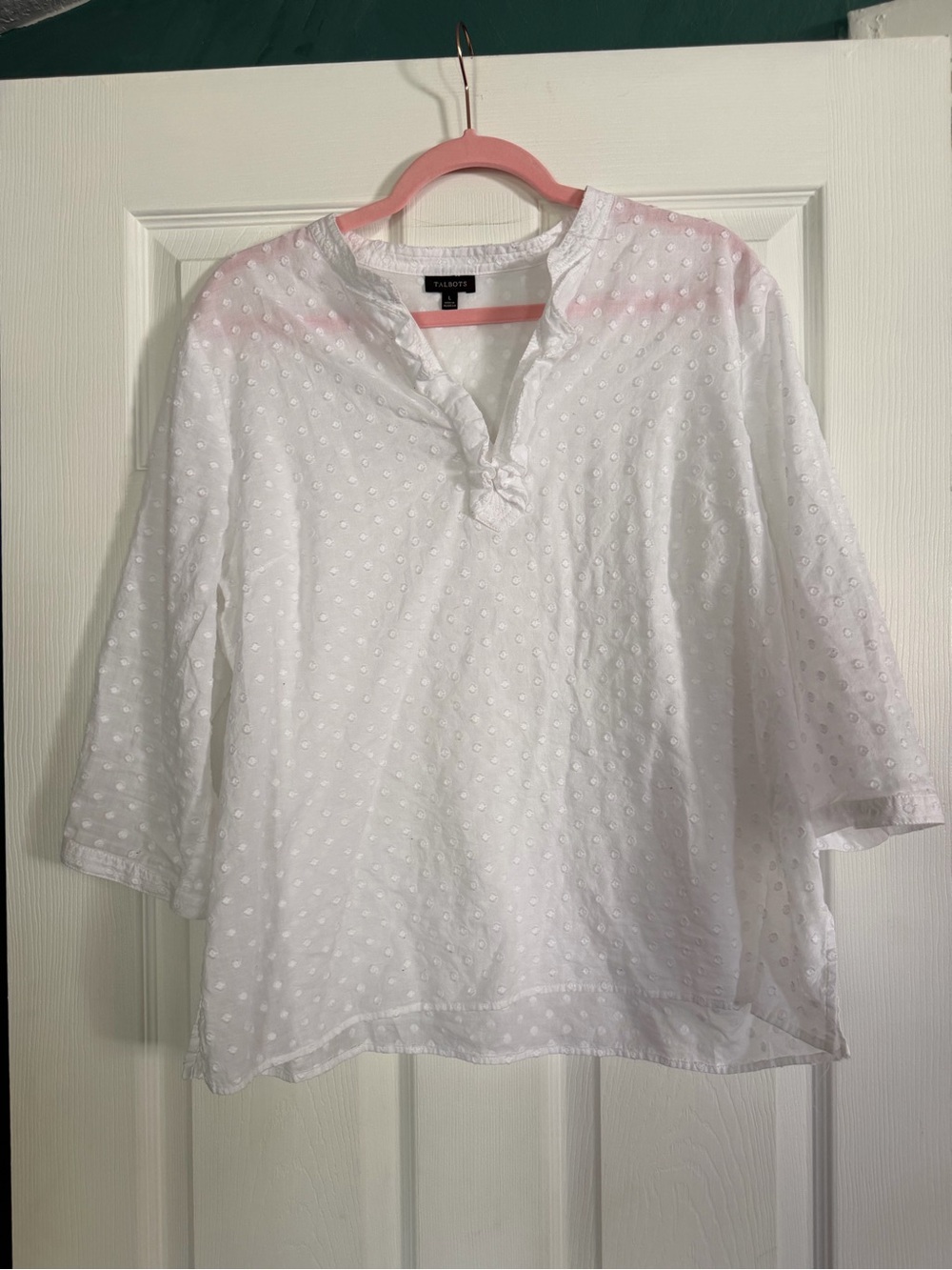 Talbots White Eyelet Split-Neck Tunic Top